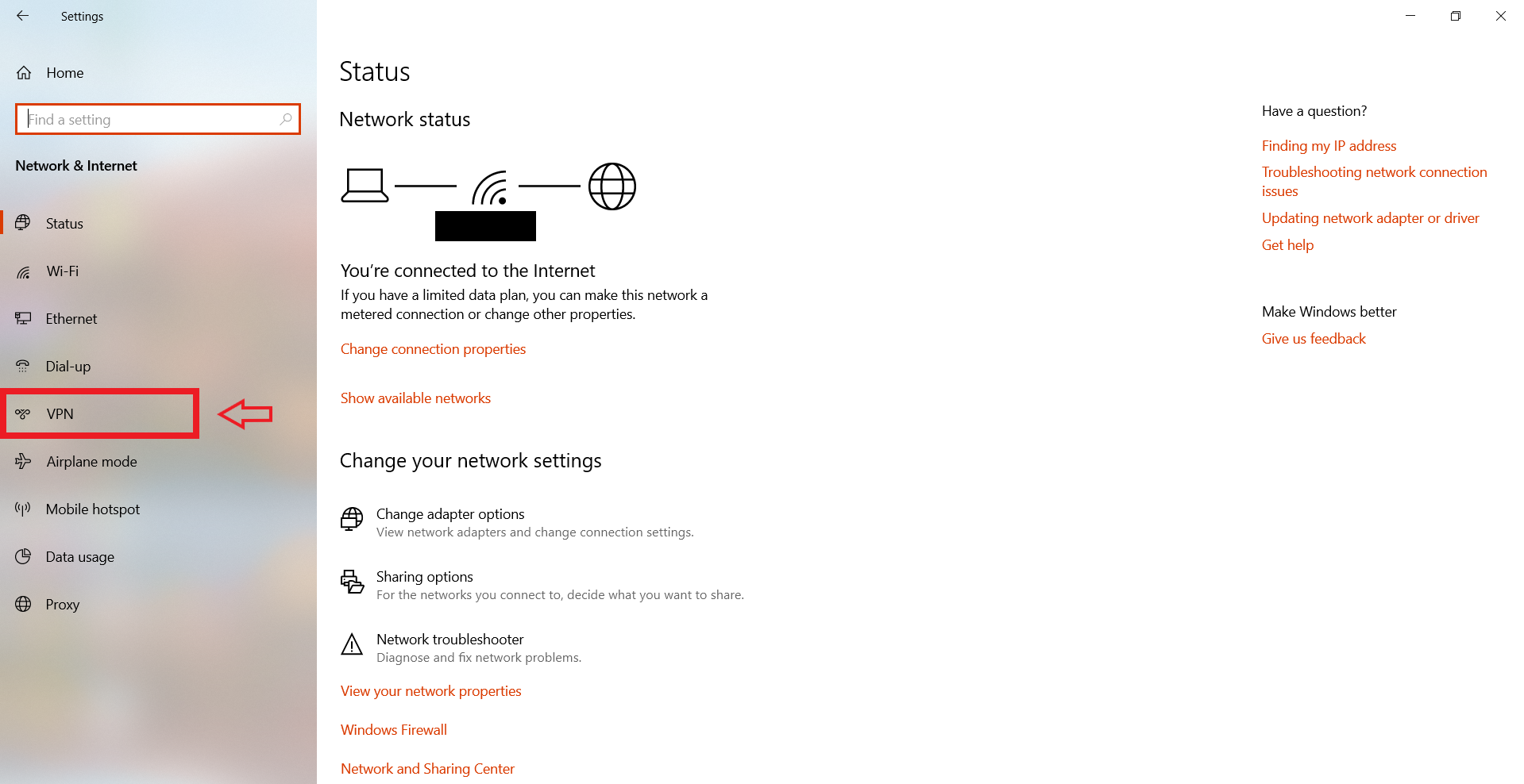 selecting vpn from settings
